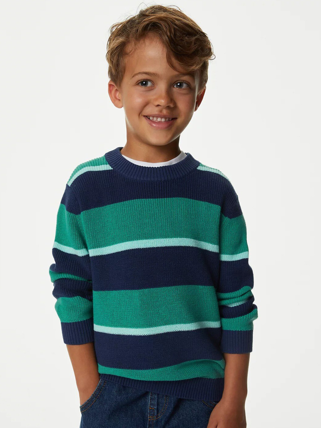 

Marks & Spencer Boys Striped Pullover, Green