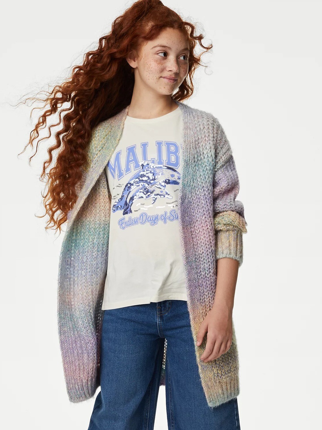 

Marks & Spencer Girls Front Open Longline Cardigan, Lavender