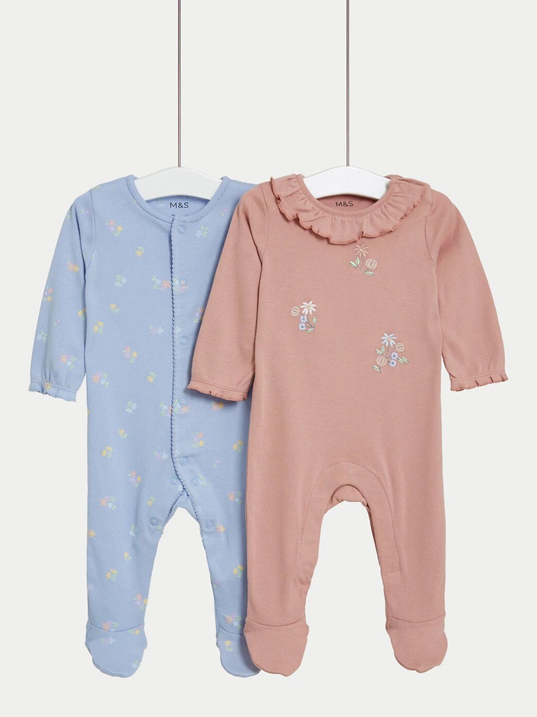 

Marks & Spencer Infant Girls Pack Of 2 Printed Pure Cotton Sleepsuits, Peach