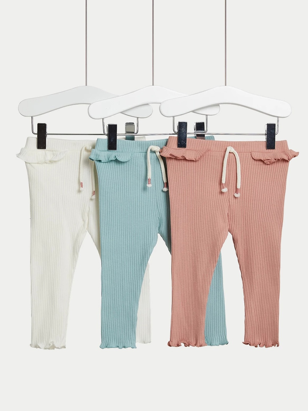 

Marks & Spencer Girls Pack Of 3 Striped Pure-Cotton Ankle Length Leggings, White