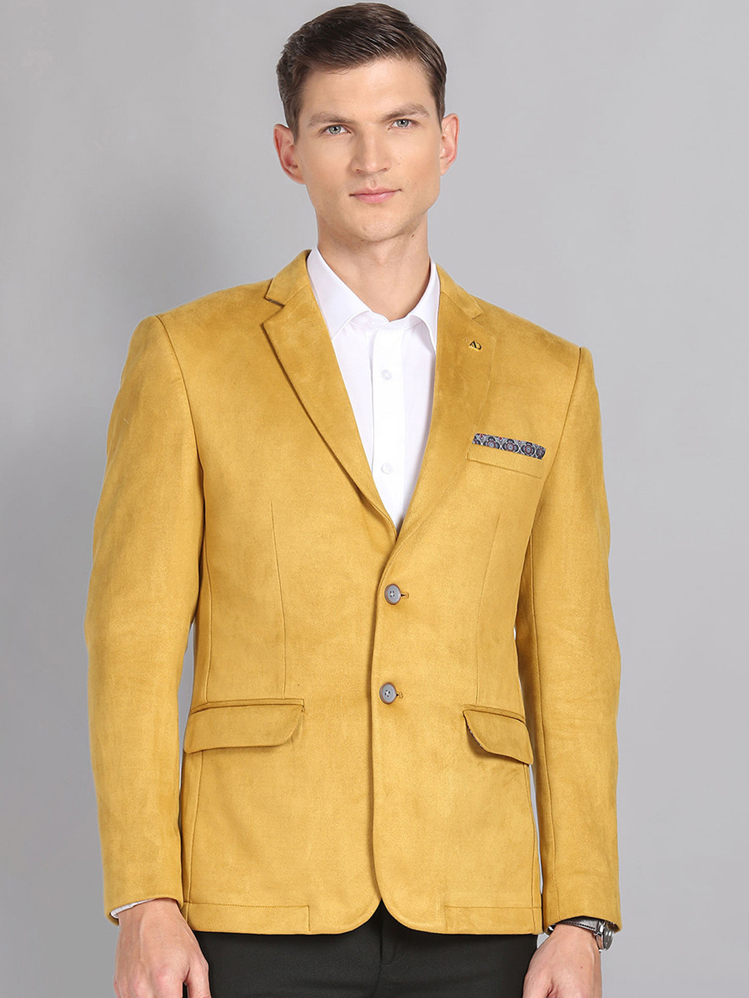

AD By Arvind Notched Lapel Collar Single Breasted Formal Blazers, Yellow