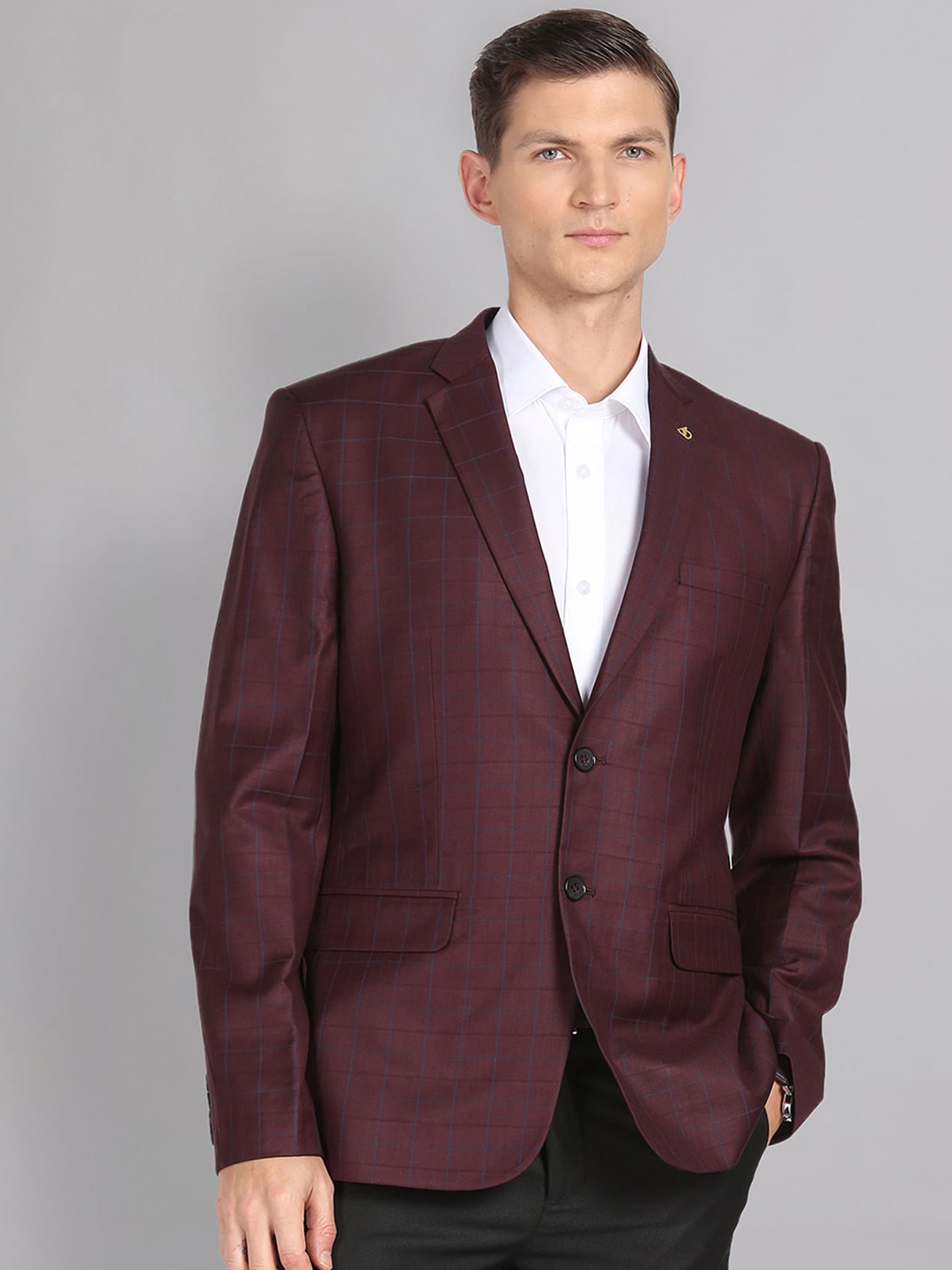 

AD By Arvind Checked Notched Lapel Collar Single Breasted Formal Blazers, Red
