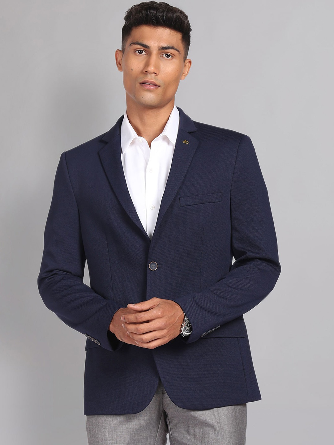 

AD By Arvind Slim Fit Notched Lapel Collar Single Breasted Formal Blazers, Navy blue