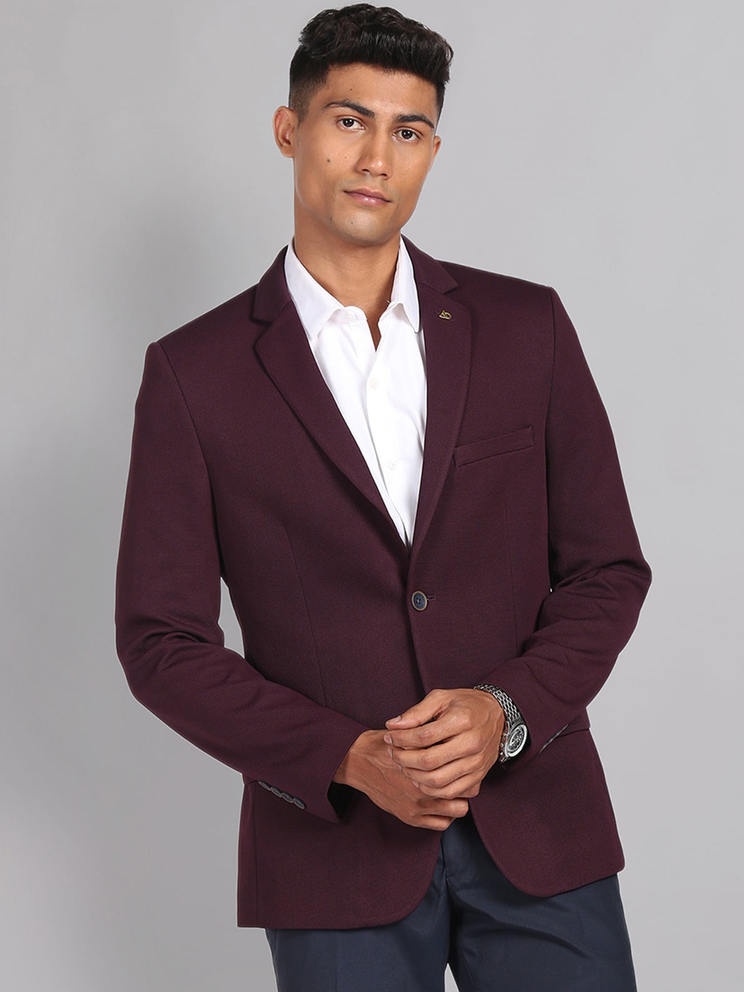

AD By Arvind Slim Fit Notched Lapel Collar Single Breasted Formal Blazers, Maroon