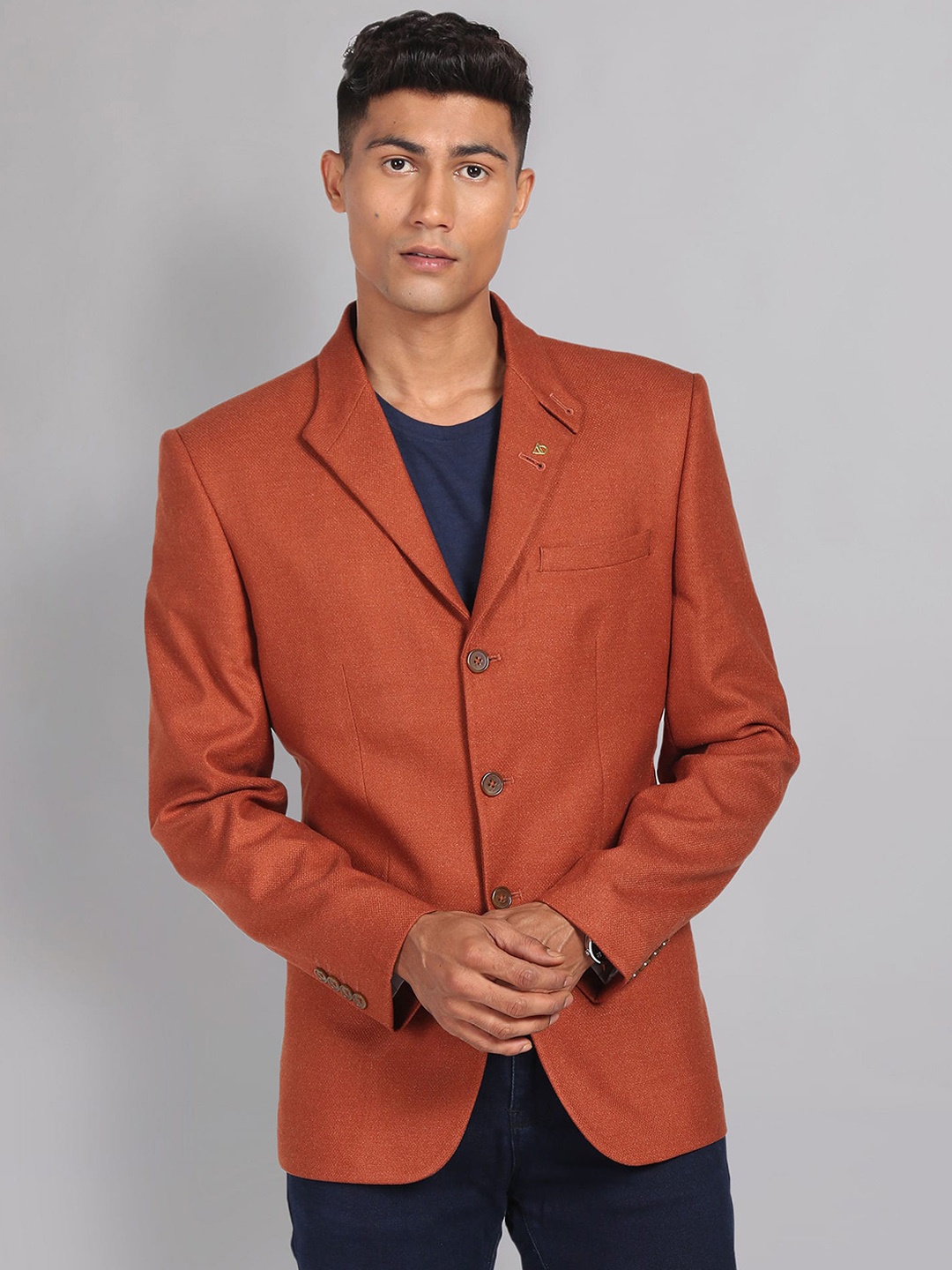 

AD By Arvind Slim Fit Notched Lapel Collar Single Breasted Formal Blazers, Rust