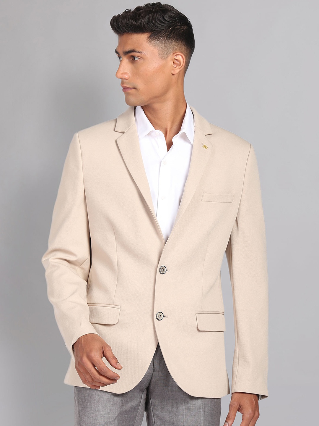 

AD By Arvind Slim Fit Notched Lapel Collar Single Breasted Formal Blazers, Beige