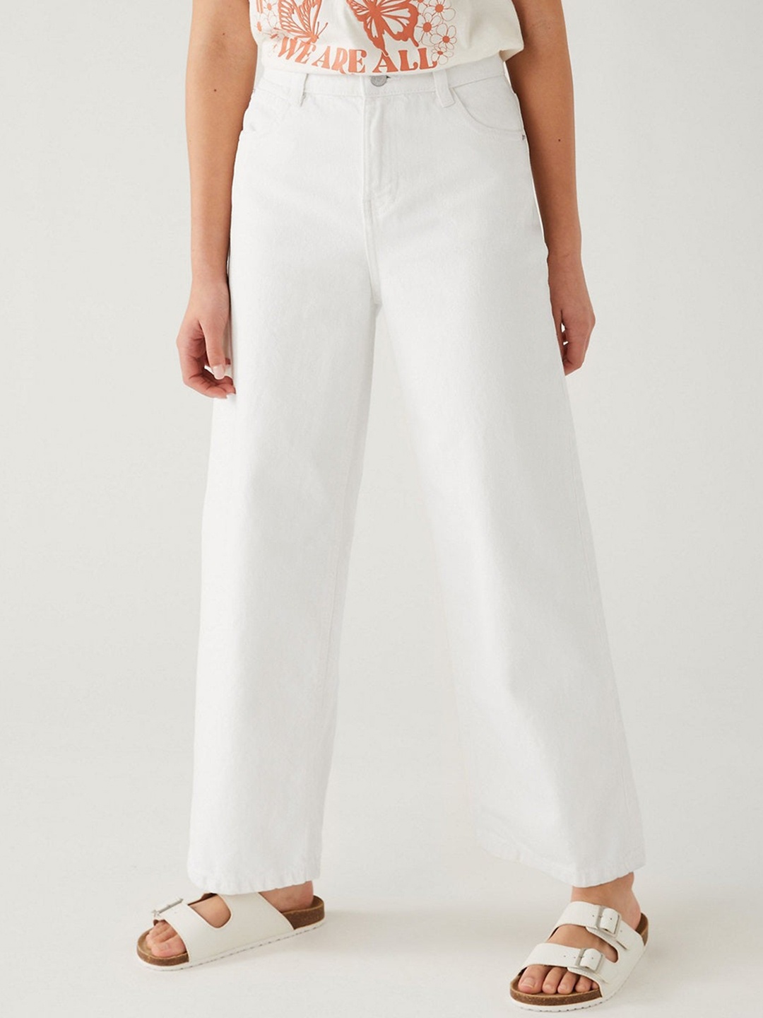 

Marks & Spencer Girls Wide Leg High-Rise Cotton Jeans, White