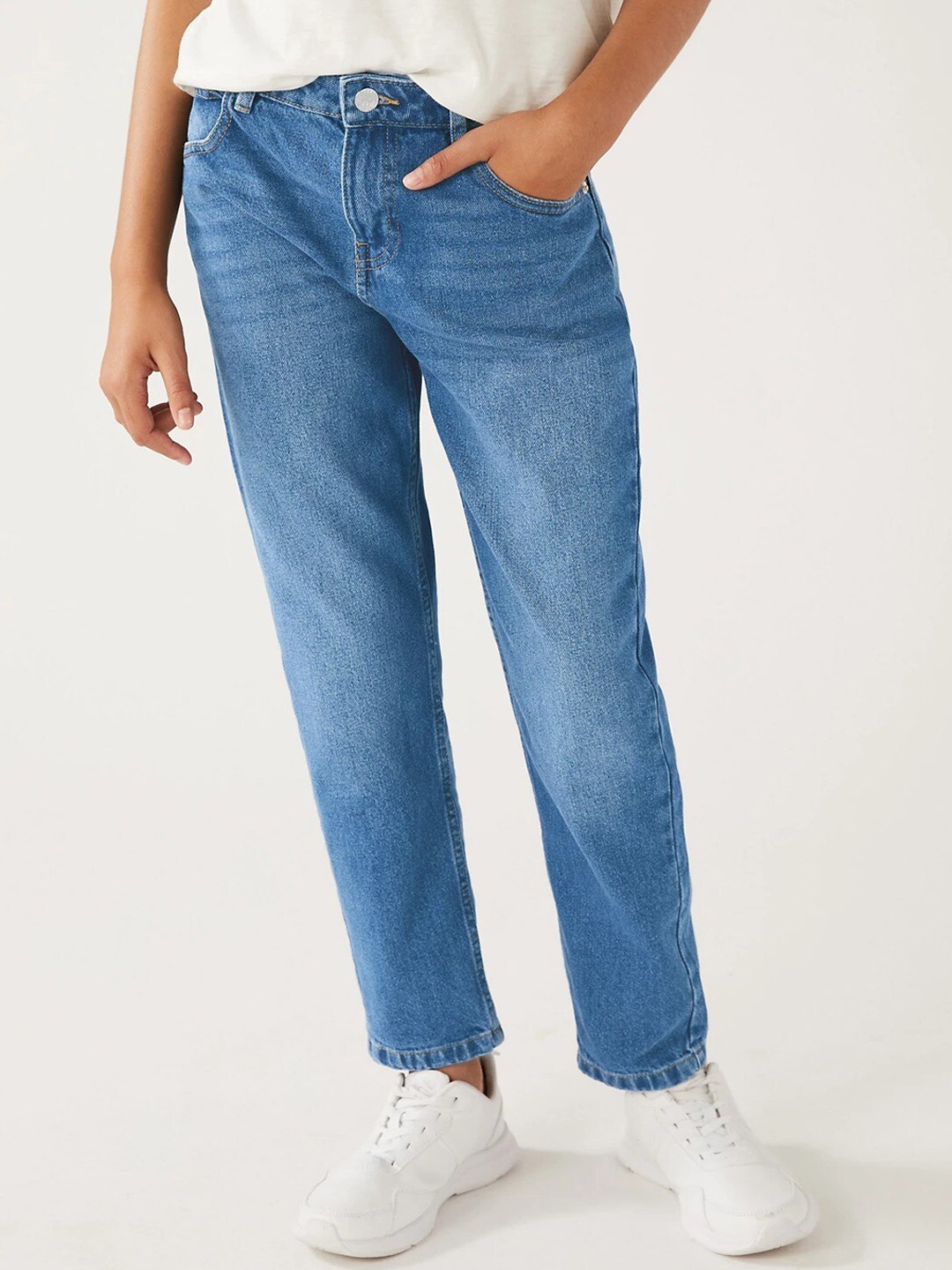 

Marks & Spencer Girls High-Rise Light Fade Cotton Jeans, Blue