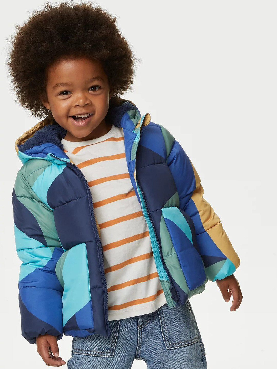 

Marks & Spencer Boys Colourblocked Hooded Padded Jacket, Blue