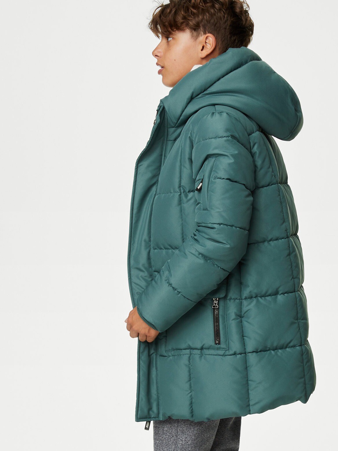 

Marks & Spencer Boys Hooded Longline Puffer Jacket, Green