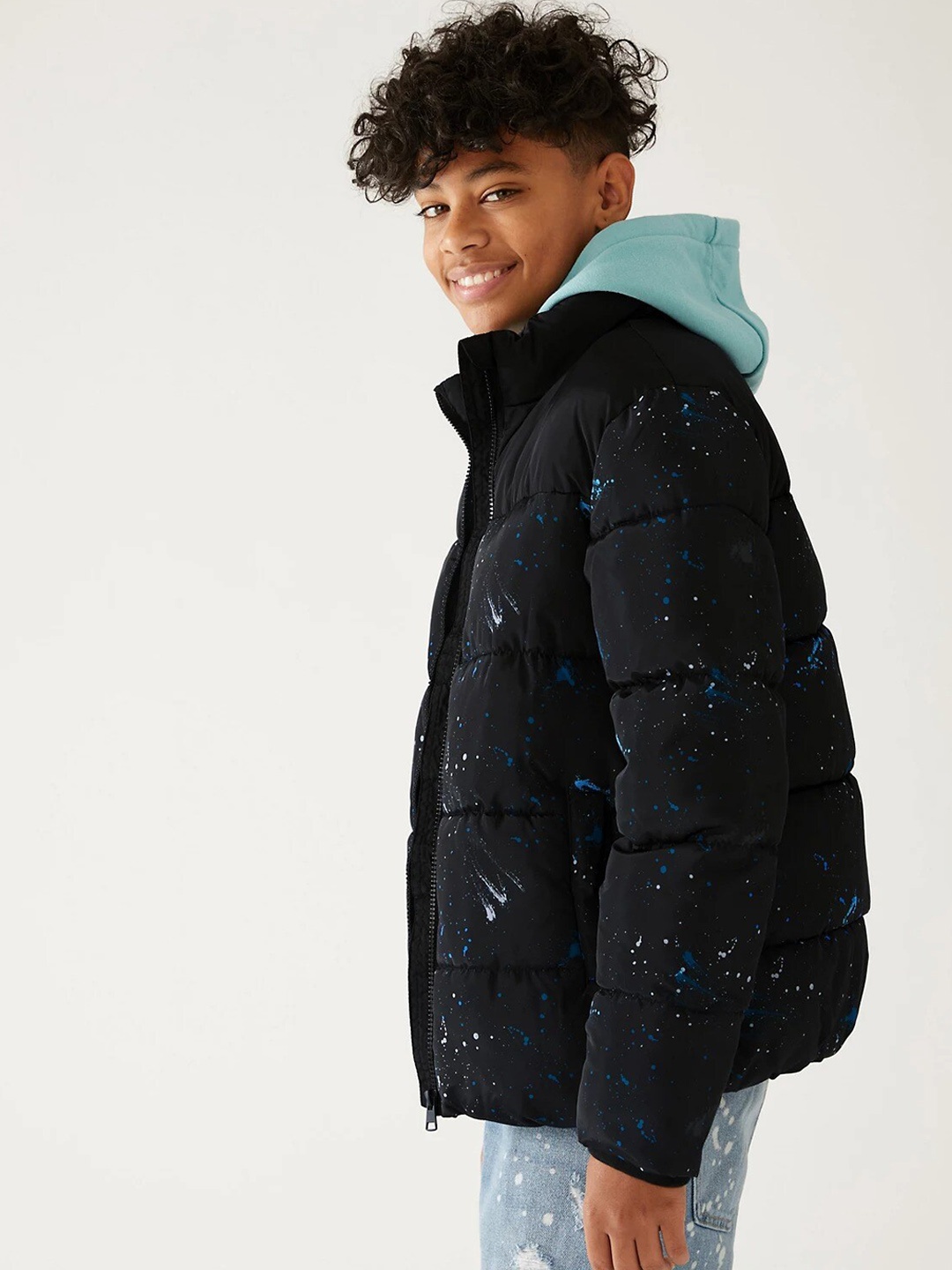 

Marks & Spencer Boys Padded Jacket with Patchwork, Black