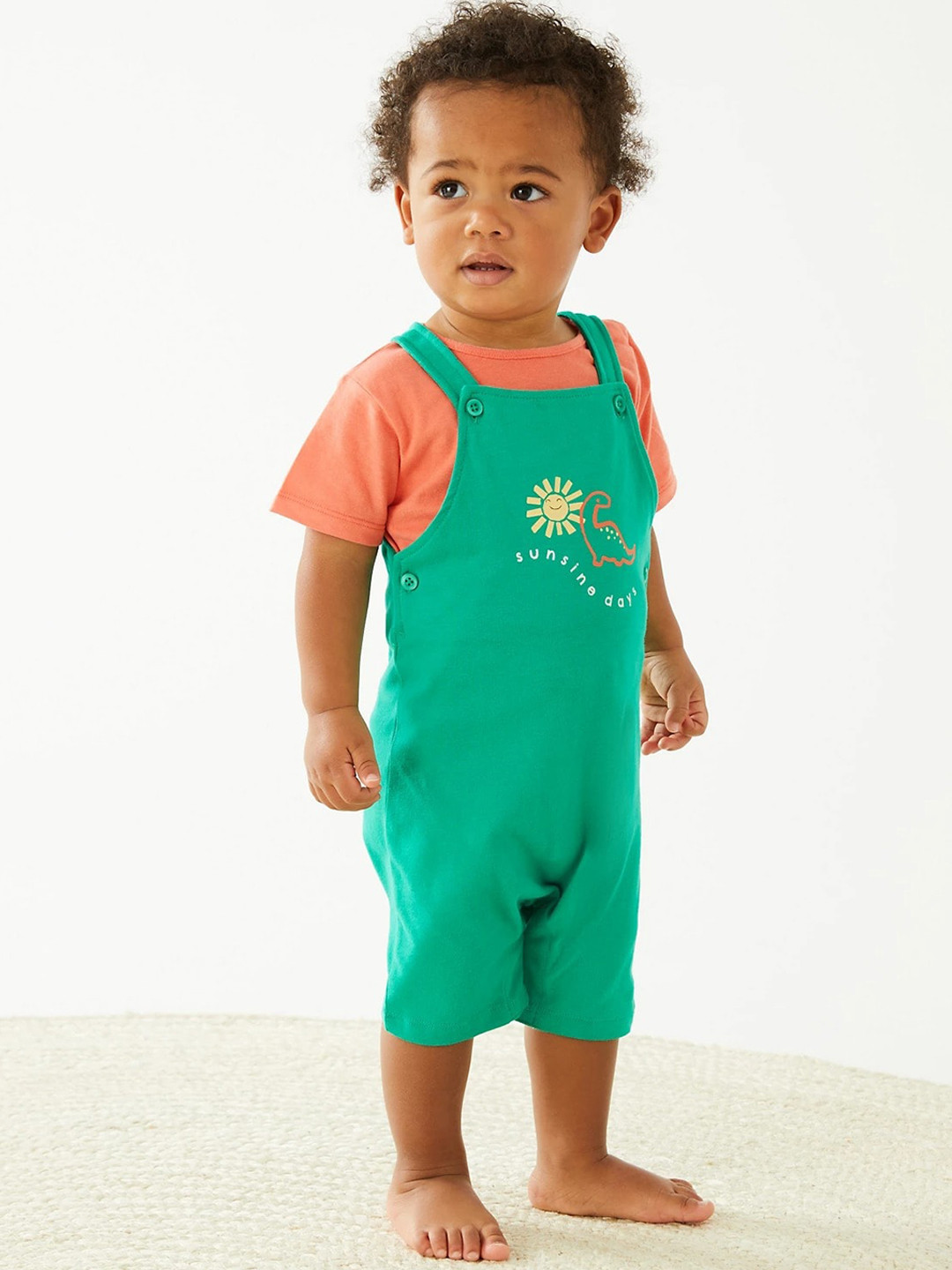 

Marks & Spencer Infant Boys Printed Straight Leg Fit Pure Cotton Dungaree, Green
