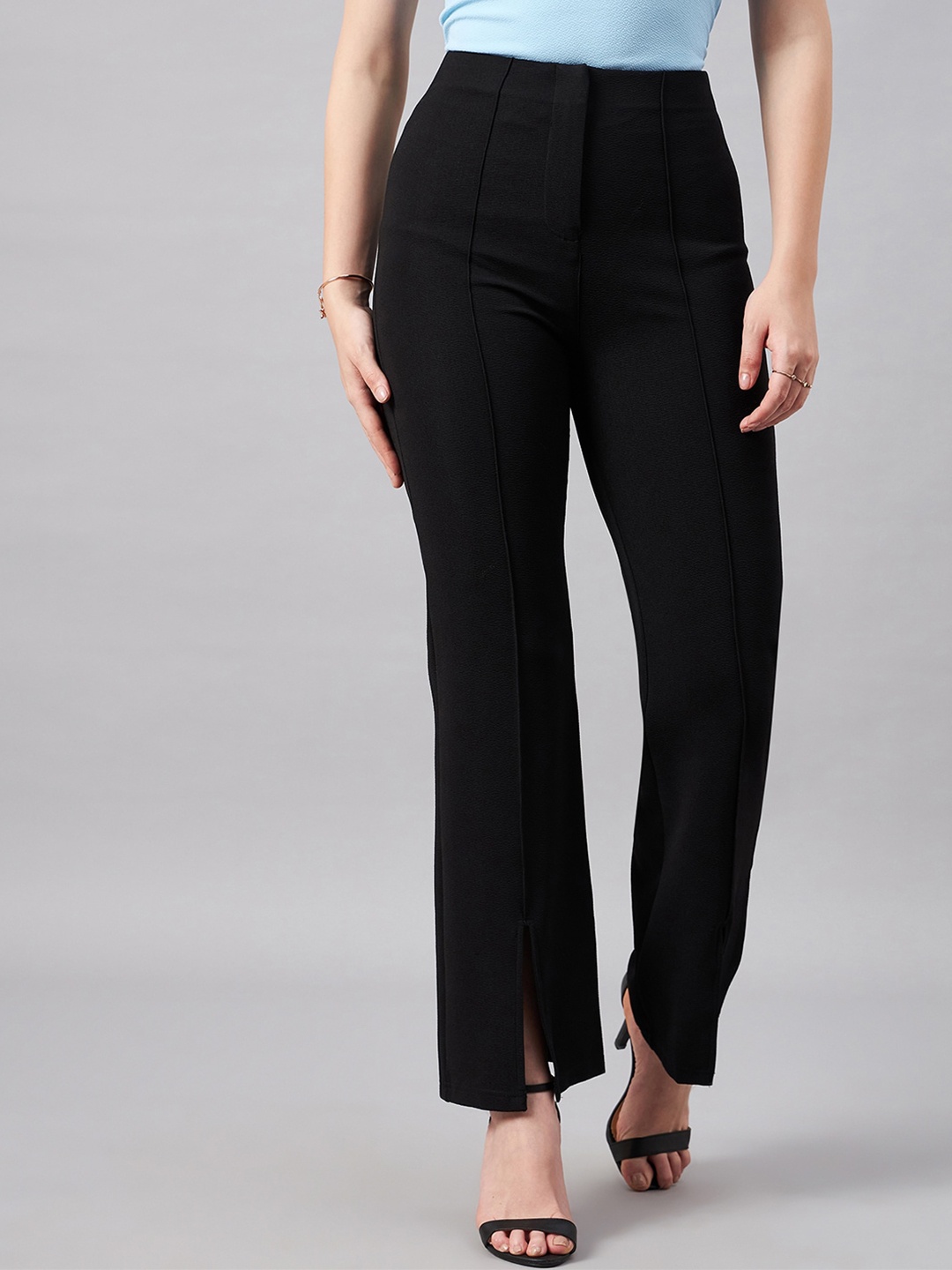 

Chemistry Women Flared High-Rise Easy Wash Bootcut Trousers, Black