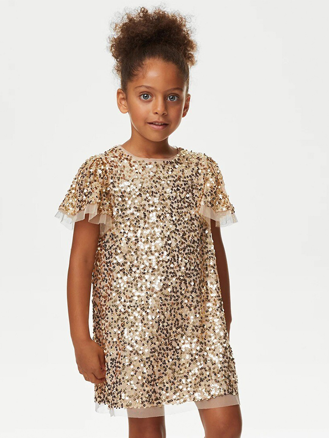 

Marks & Spencer Sequined Embellished Flared Sleeves A-Line Dress, Gold