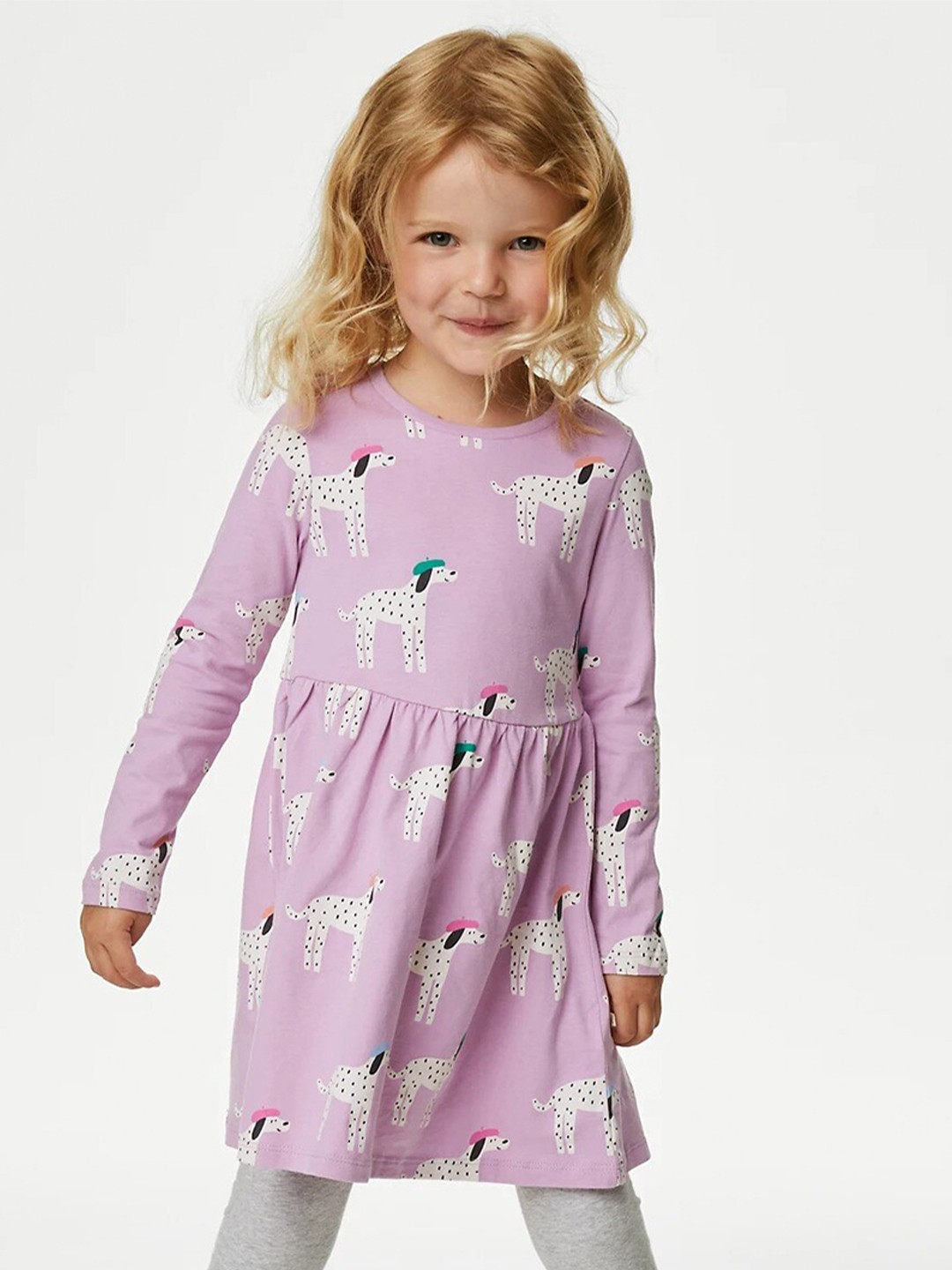 

Marks & Spencer Girls Conversational Printed Long Sleeves Pure Cotton A-Line Dress, Lavender