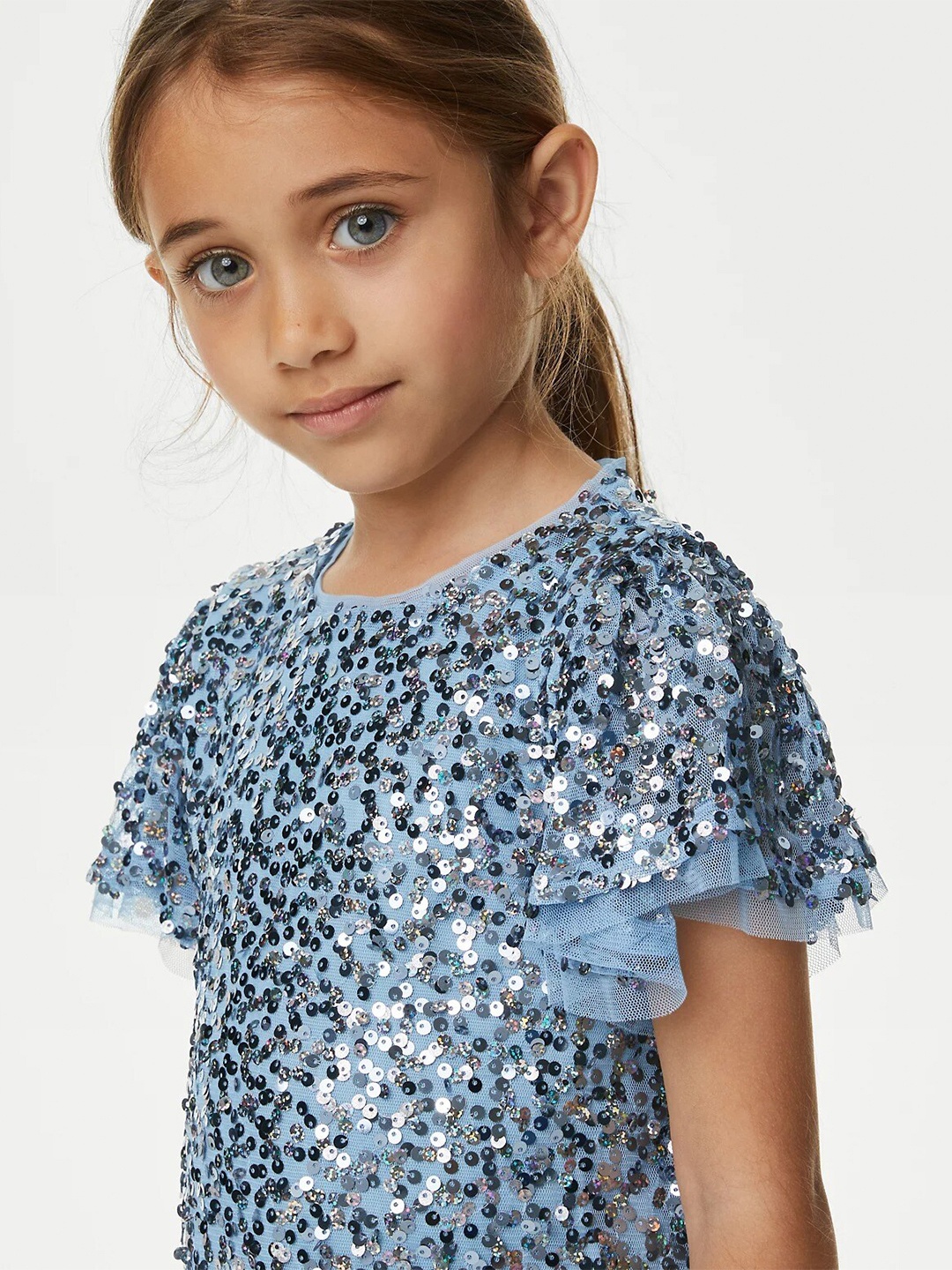 

Marks & Spencer Floral Print Flutter Sleeve A-Line Dress, Blue