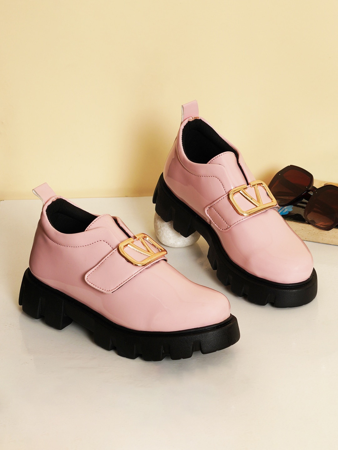 

HASTEN Women Embellished Heeled Velcro Sneakers, Pink