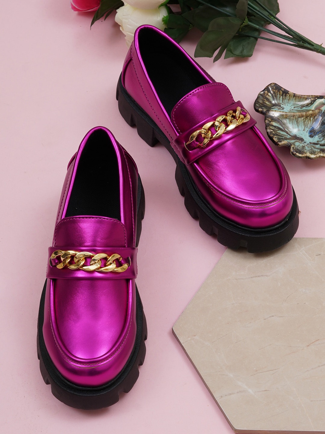 

HASTEN Women Embellished Heeled Loafers, Pink