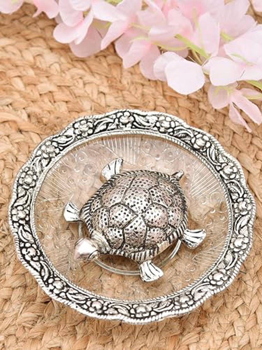 

Perpetual Silver Toned Tortoise for Good Luck for Home Showpiece