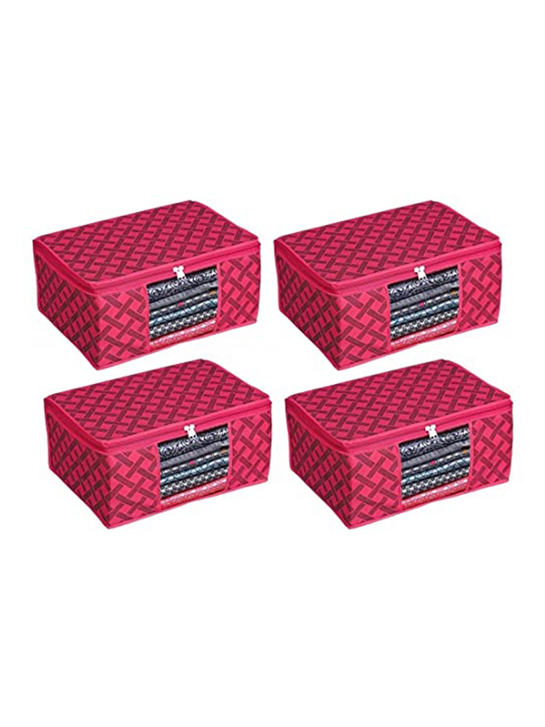 

Perpetual Pink 4 Pieces Printed Fabric Saree Organisers With Zip