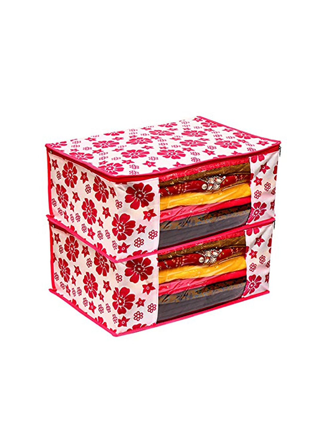 

Perpetual White & Red 2 Pieces Printed Saree Organisers