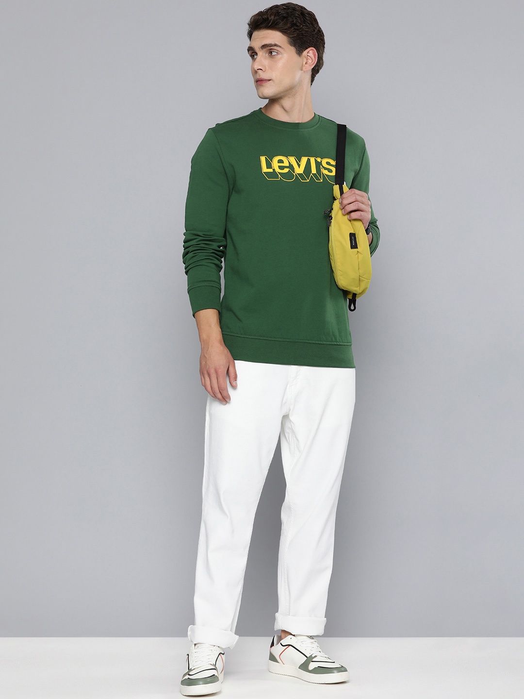 Levis Pure Cotton Brand Logo Printed Pullover Sweatshirt, Green