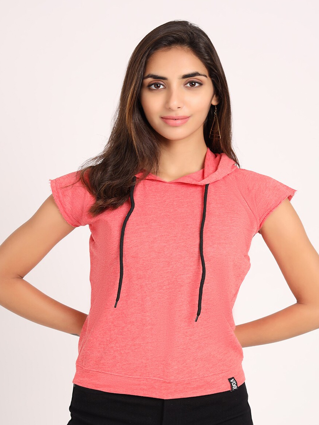 

VISO Short Sleeves Hooded Summer Cotton Pullover, Pink
