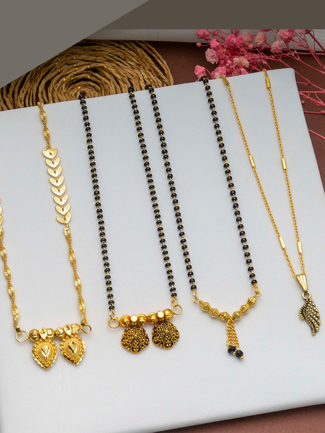 

Ramdev Art Fashion Jwellery Set Of 4 Gold-Plated Stone-Studded & Beaded Mangalsutra