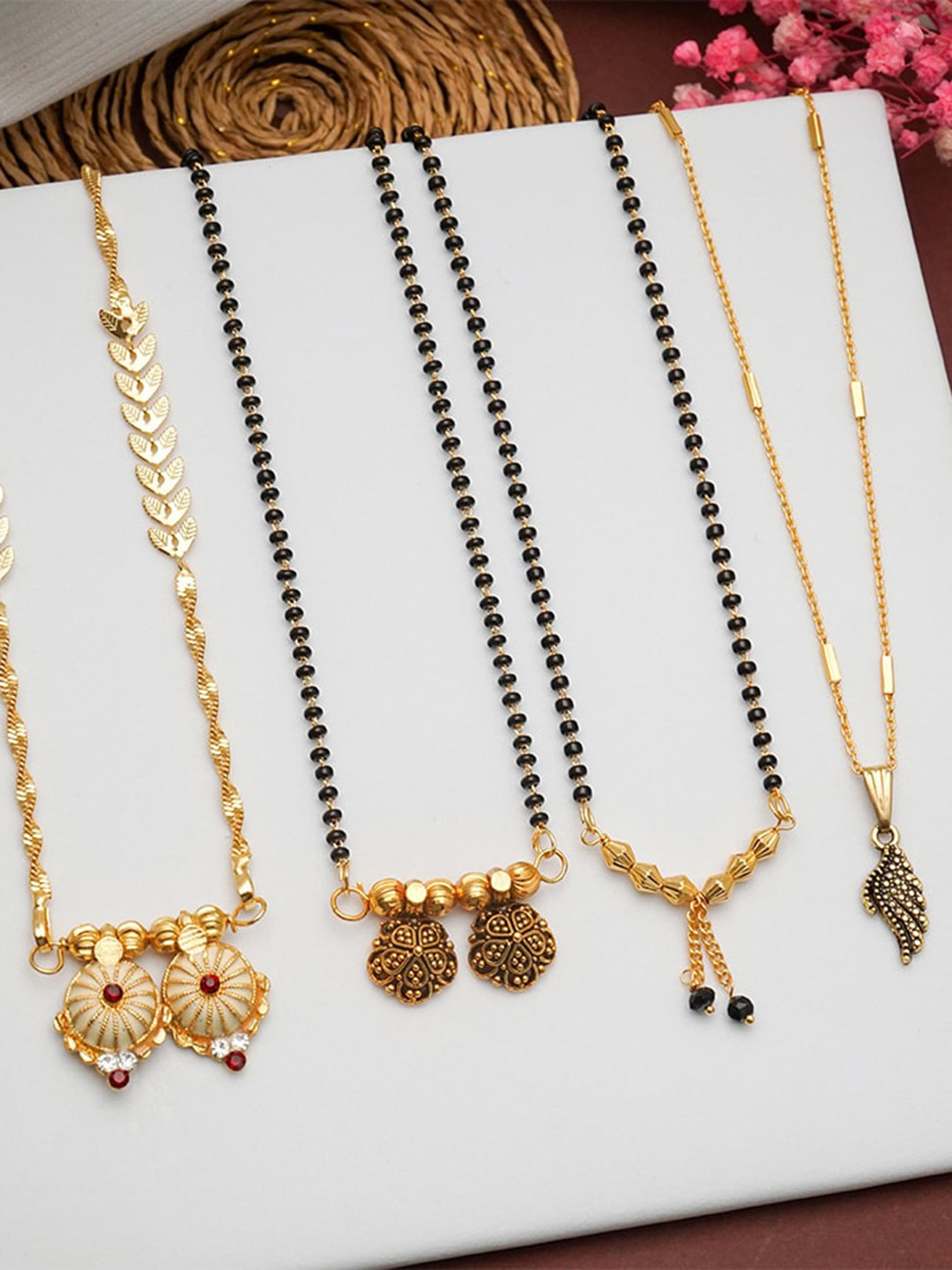 

Ramdev Art Fashion Jwellery Set of 4 Gold Plated Beaded Mangalsutra