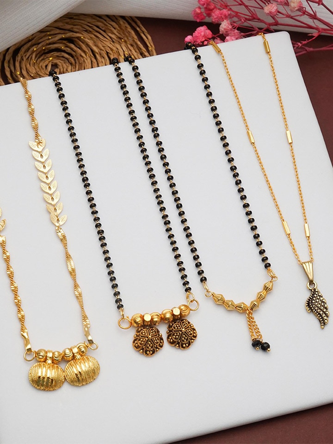 

Ramdev Art Fashion Jwellery Set Of 4 Gold Plated Beaded Mangalsutras