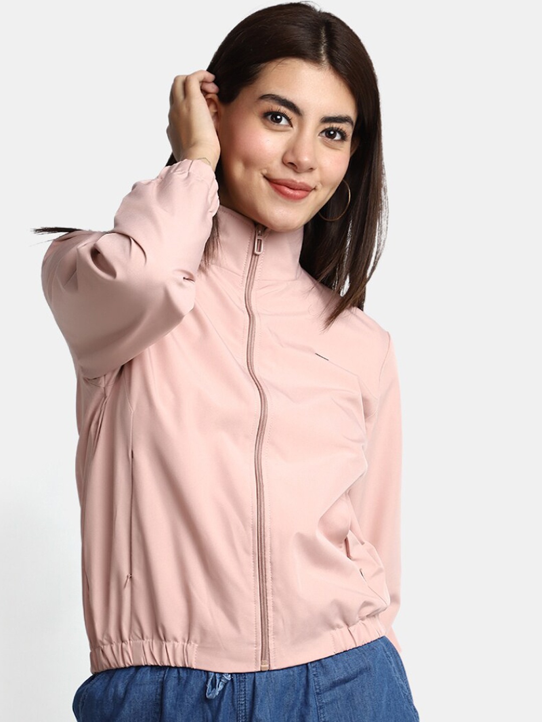 

V-Mart Stand Collar Crop Cotton Bomber Jacket, Pink