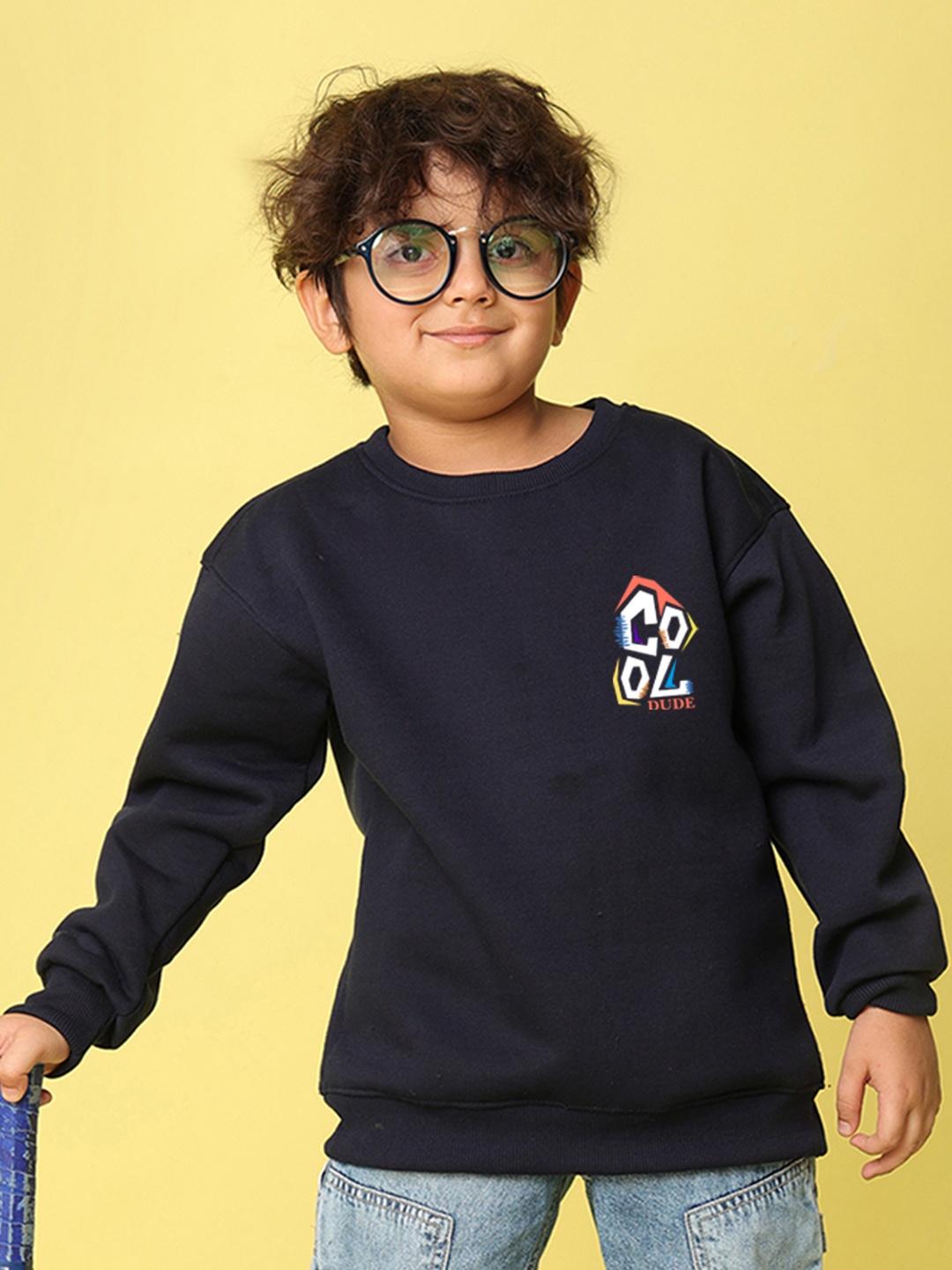 

NUSYL Kids Typography Printed Round Neck Oversized Pullover Sweatshirt, Navy blue