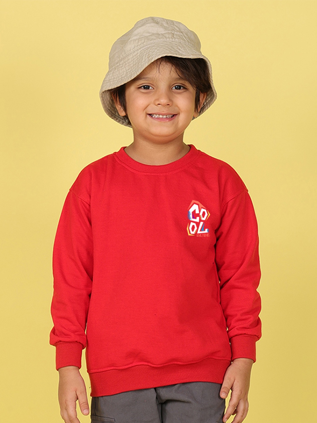 

NUSYL Kids Round Neck Typography Printed Oversized Fleece Sweatshirt, Red