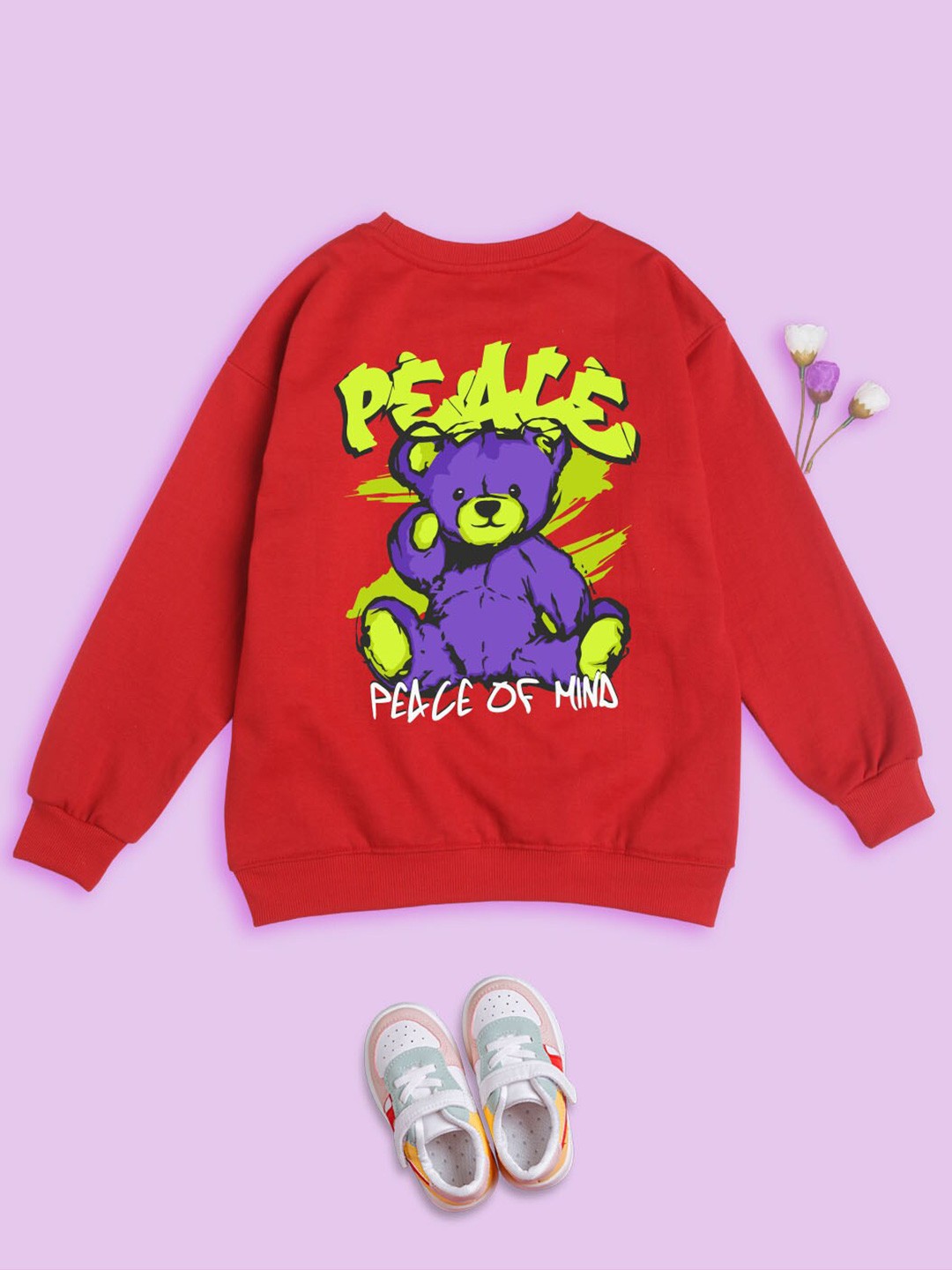 

NUSYL Kids Graphic Printed Oversized Pullover Sweatshirt, Red