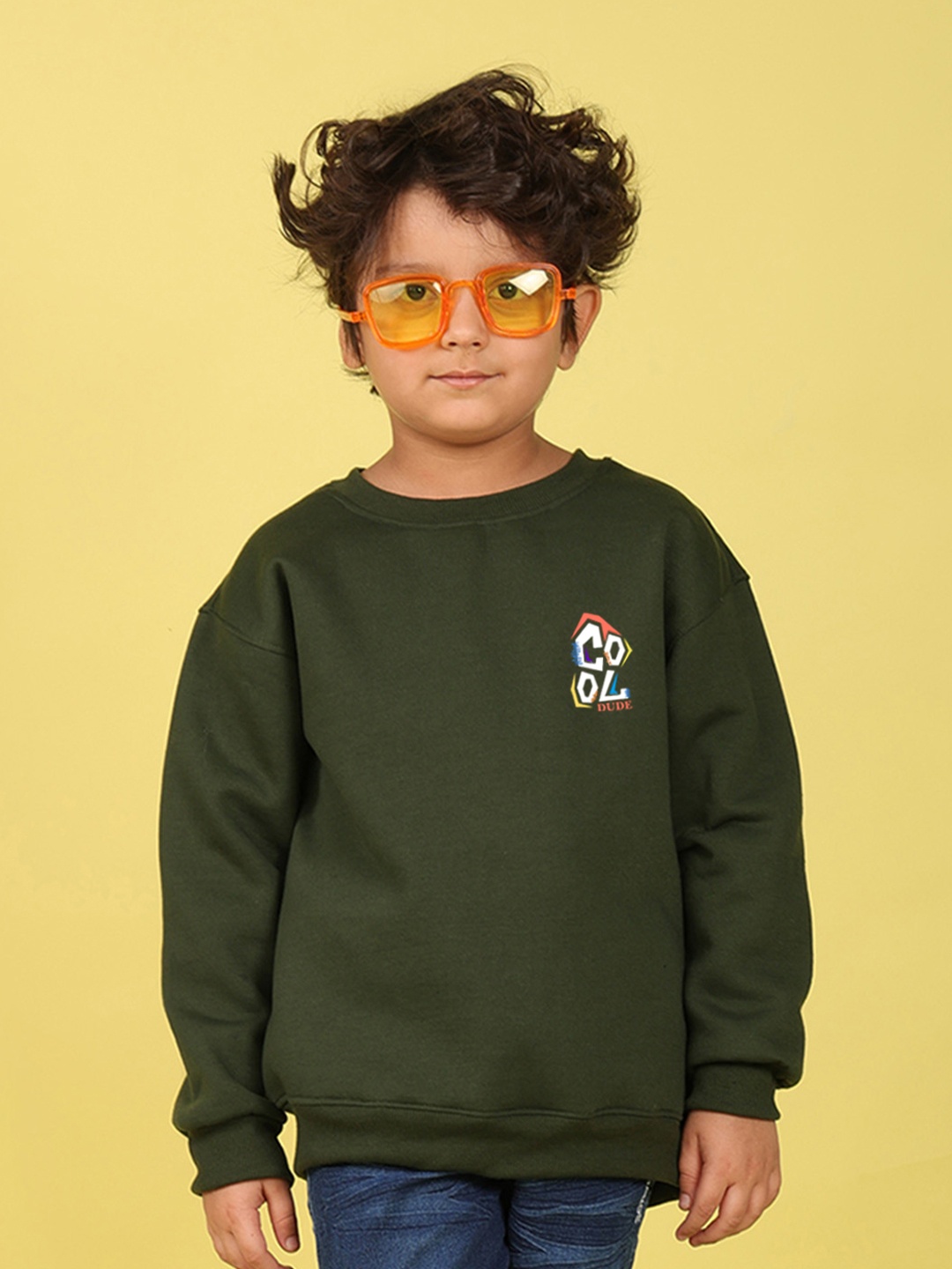 

NUSYL Unisex Kids Typography Printed Round Neck Oversized Sweatshirt, Green