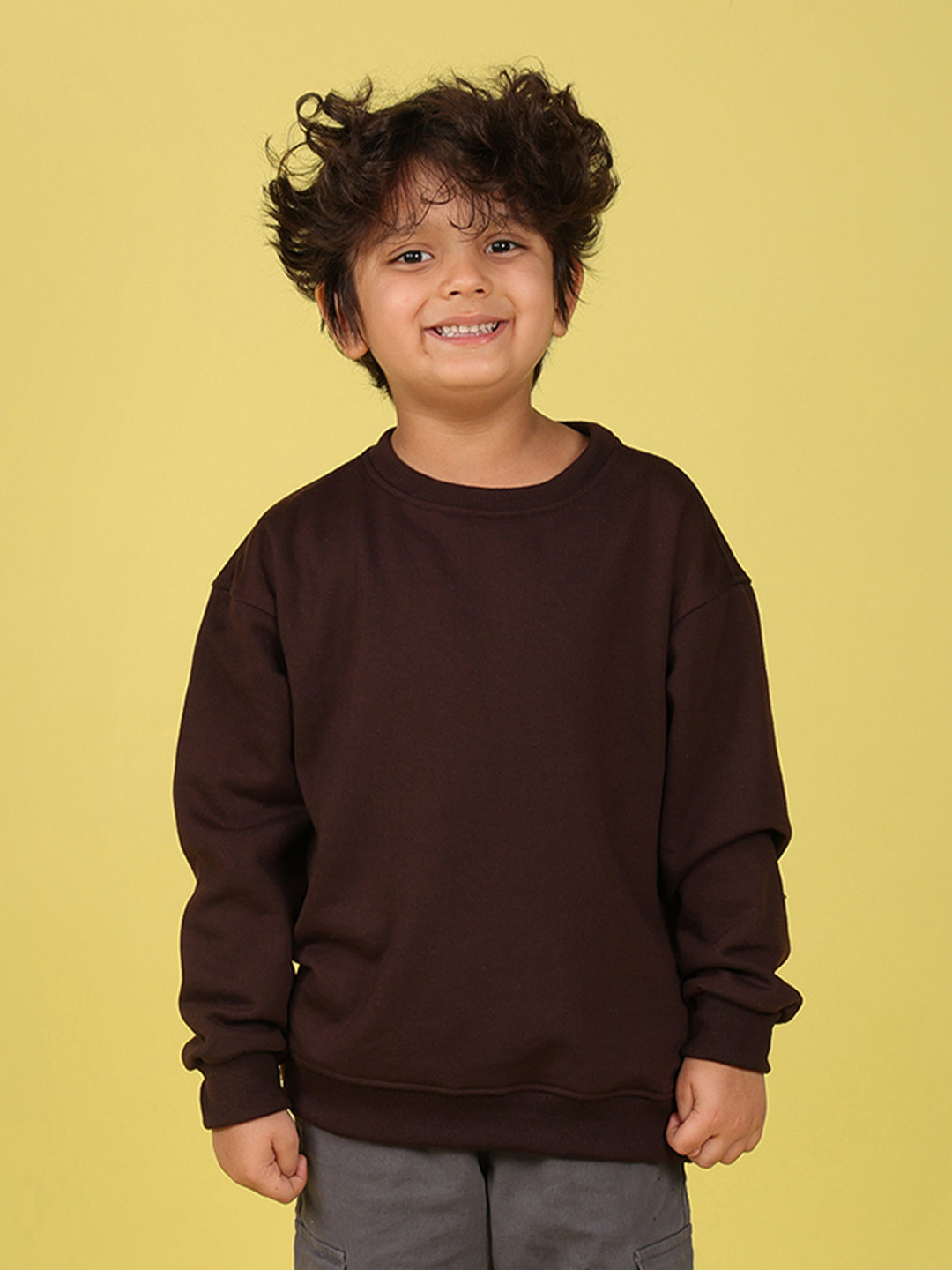

NUSYL Kids Round Neck Fleece Oversized Sweatshirt, Brown