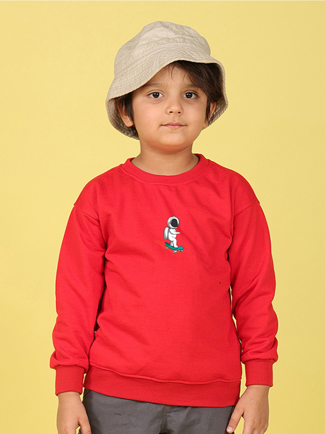 

NUSYL Kids Graphic Printed Fleece Oversized Sweatshirt, Red