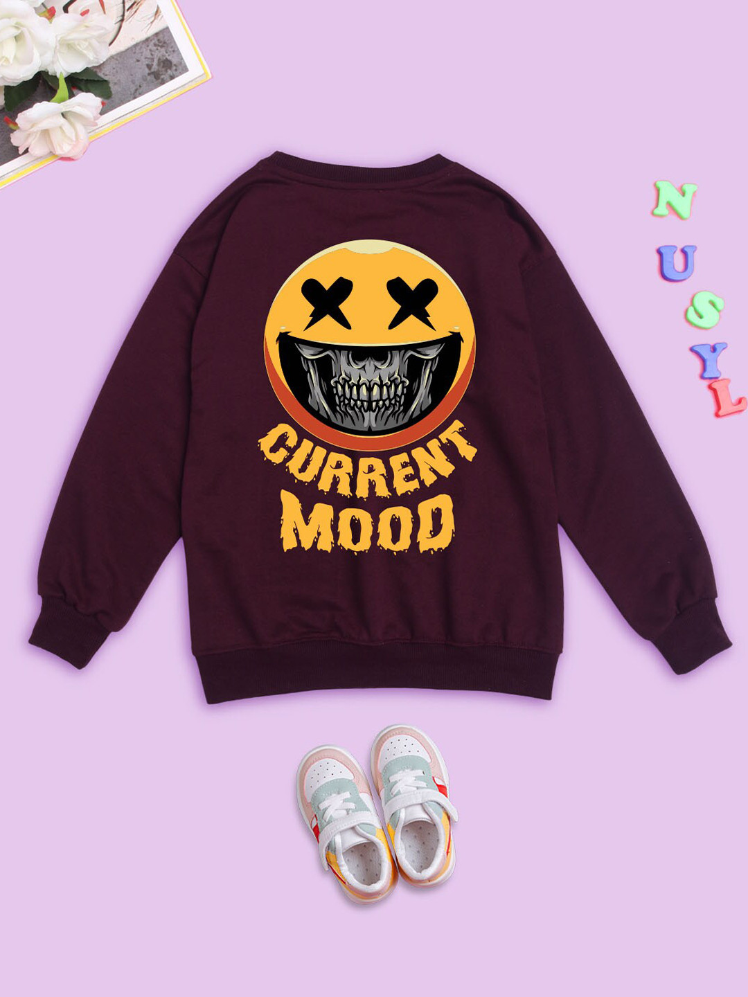 

NUSYL Kids Graphic Printed Pullover Oversized Fleece Sweatshirt, Maroon