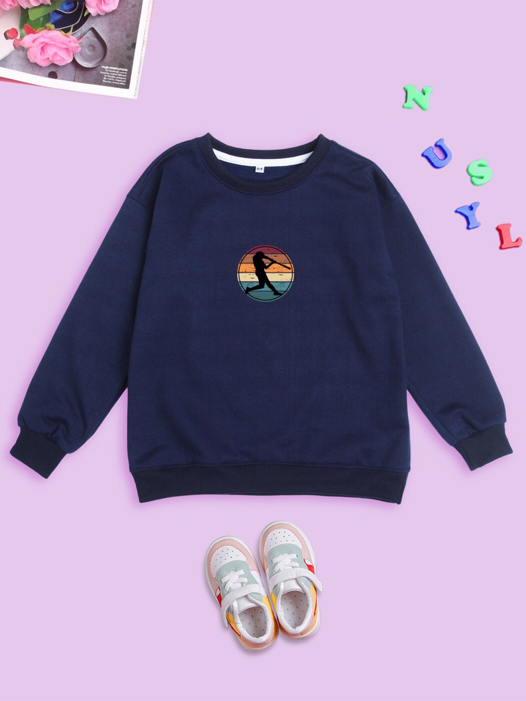 

NUSYL Kids Graphic Printed Fleece Oversized Sweatshirt, Blue