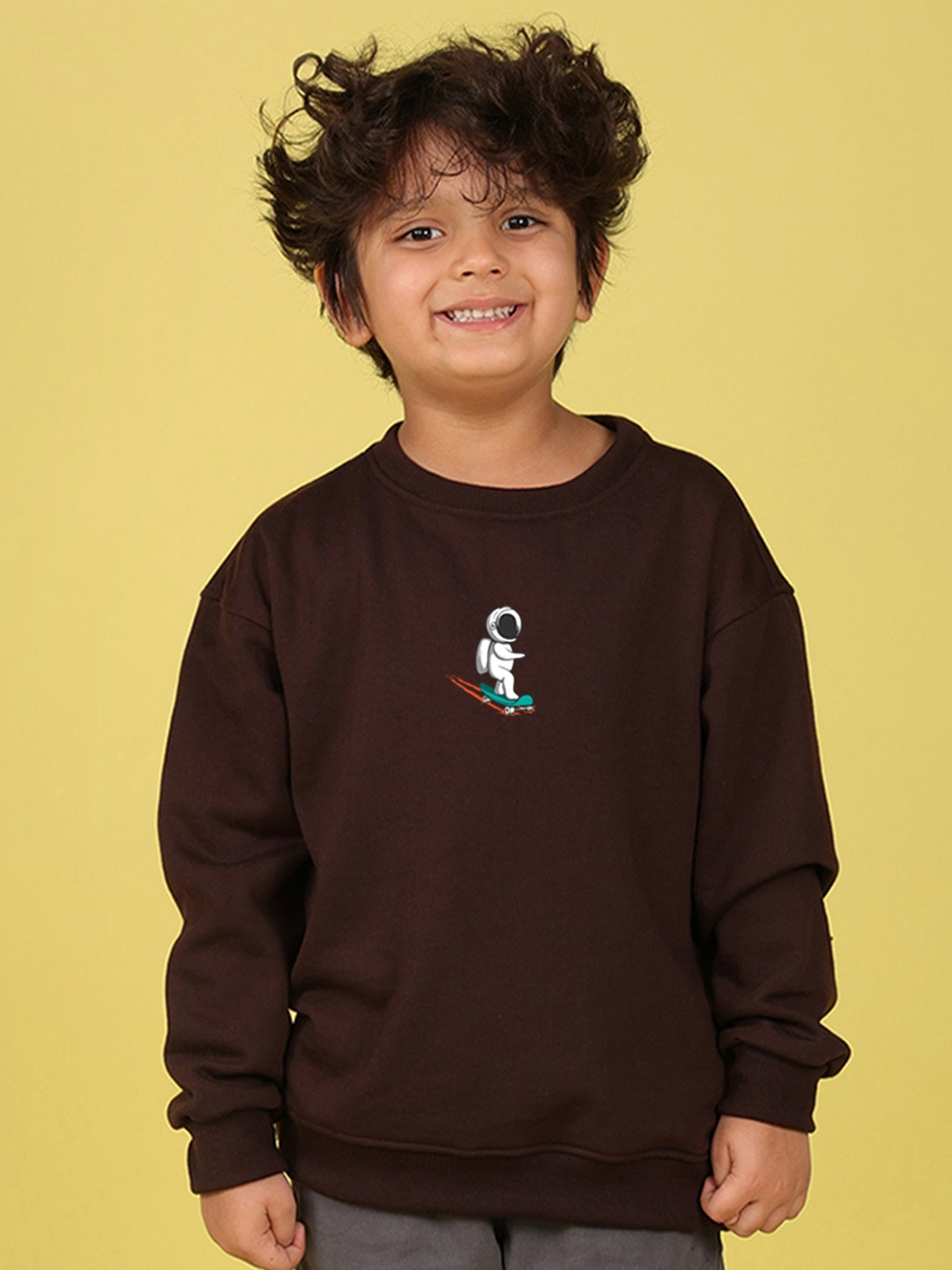 

NUSYL Kids Round Neck Oversized Sweatshirt, Brown