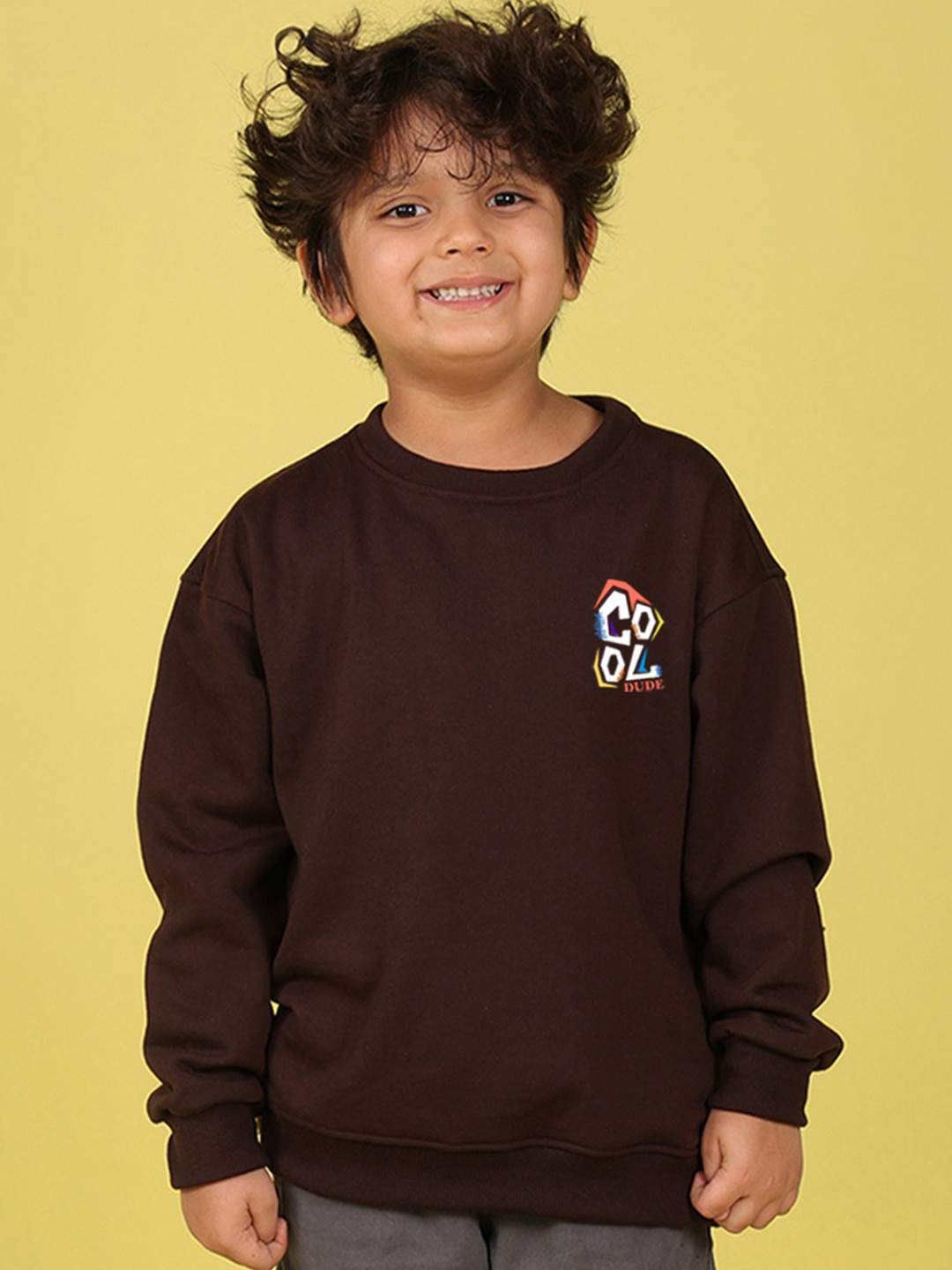 

NUSYL Kids Graphic Printed Oversized Sweatshirt, Brown