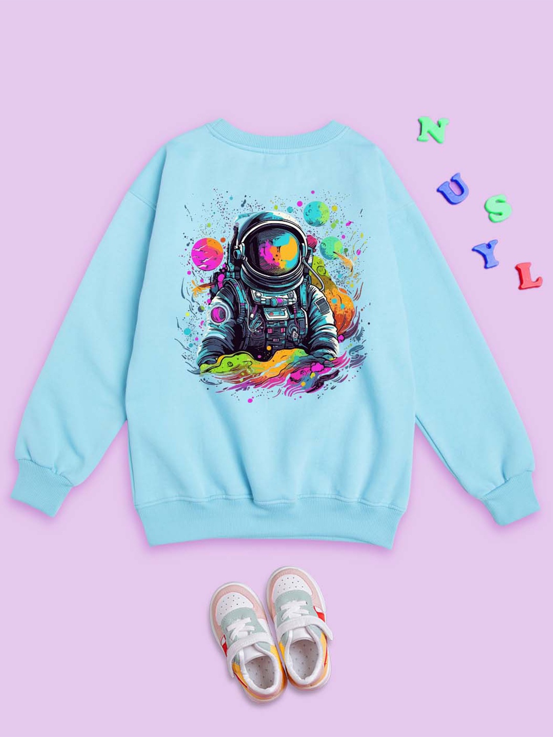 

NUSYL Kids Graphic Printed Oversized Fleece Sweatshirt, Blue