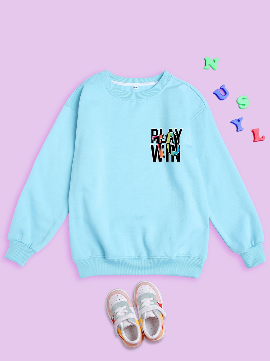 

NUSYL Kids Typography Printed Fleece Oversized Sweatshirts, Blue