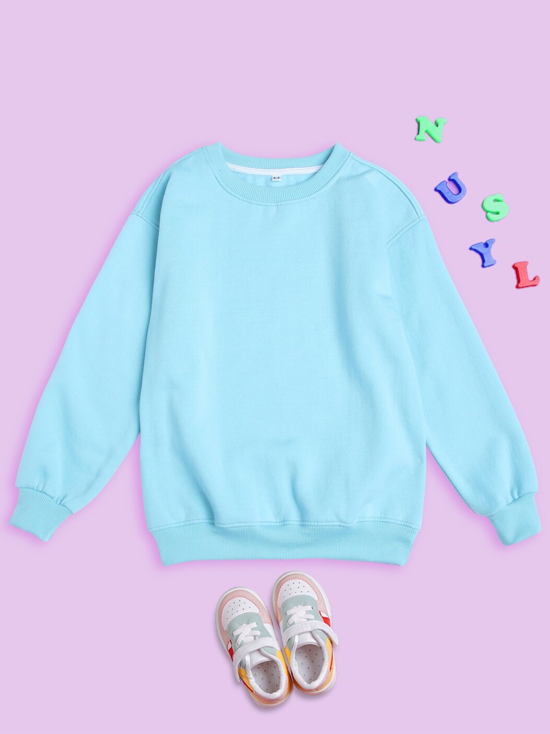 

NUSYL Kids Solid Oversized Pullover Sweatshirt, Blue