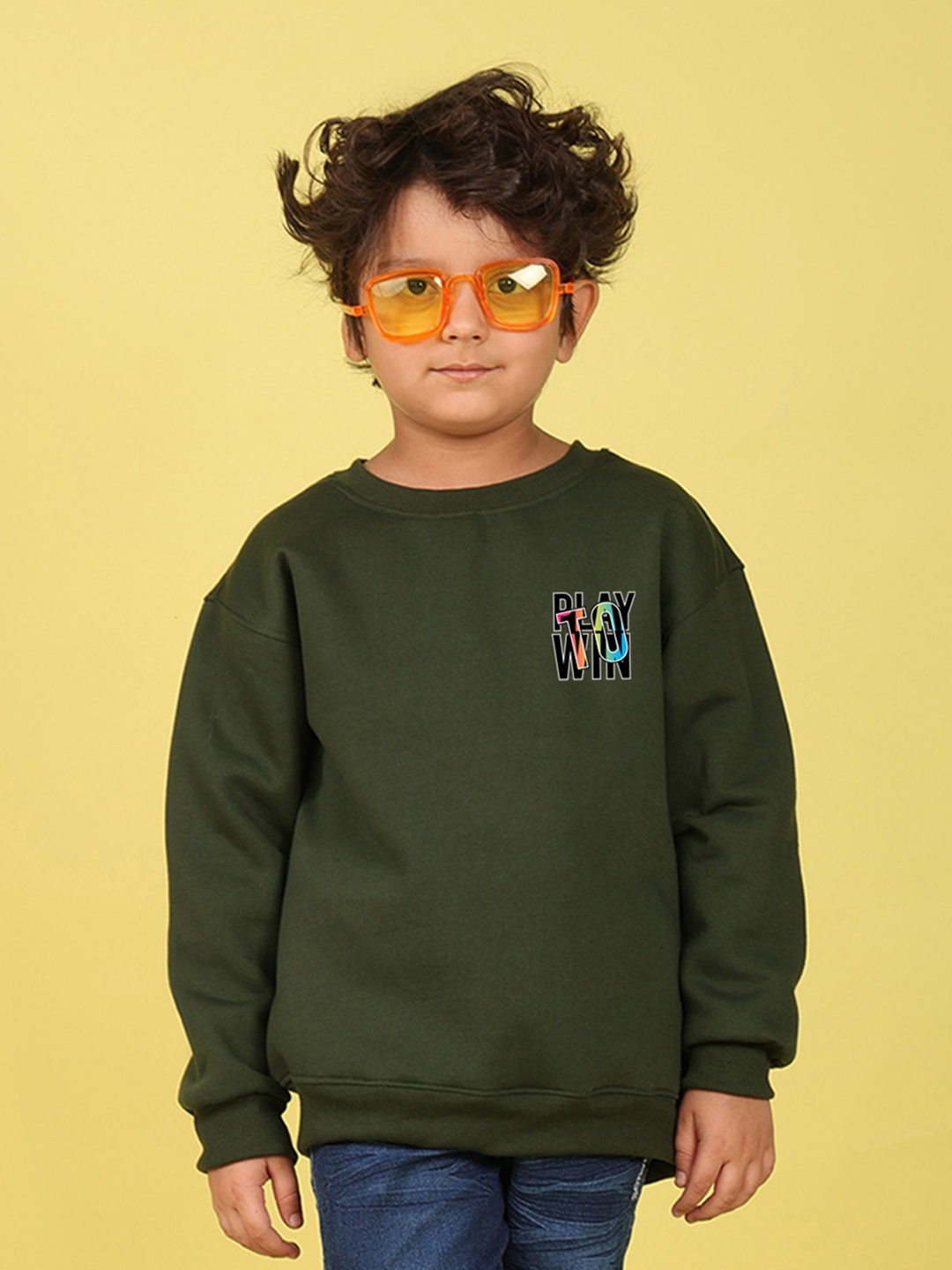 

NUSYL Kids Typography Printed Oversized Fleece Pullover, Green