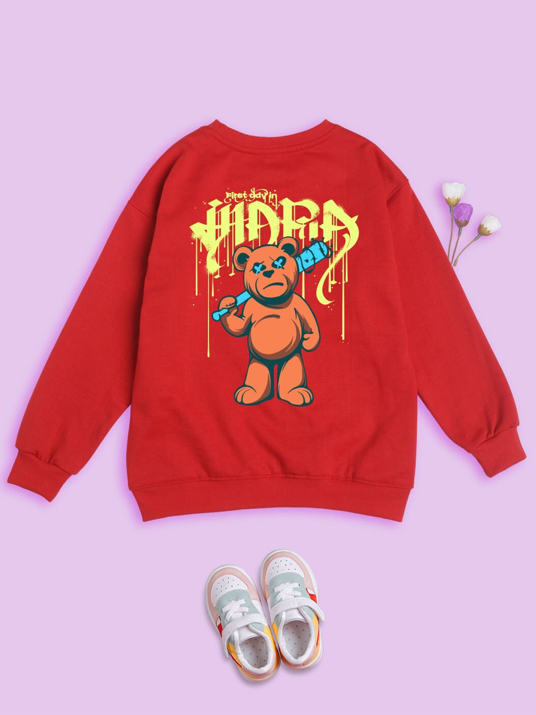 

NUSYL Kids Graphic Printed Oversized Pullover Sweatshirt, Red