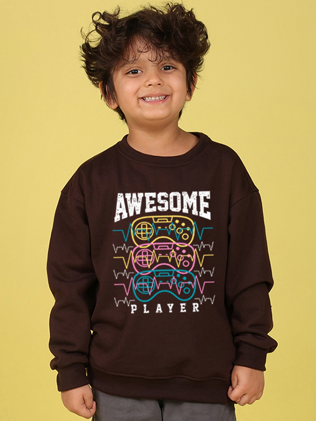 

NUSYL Kids Graphic Printed Oversized Fleece Sweatshirt, Brown