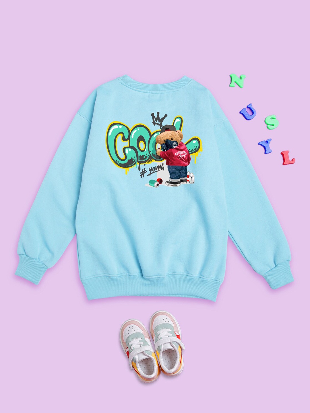 

NUSYL Kids Graphic Printed Oversized Fit Pullover Sweatshirt, Blue