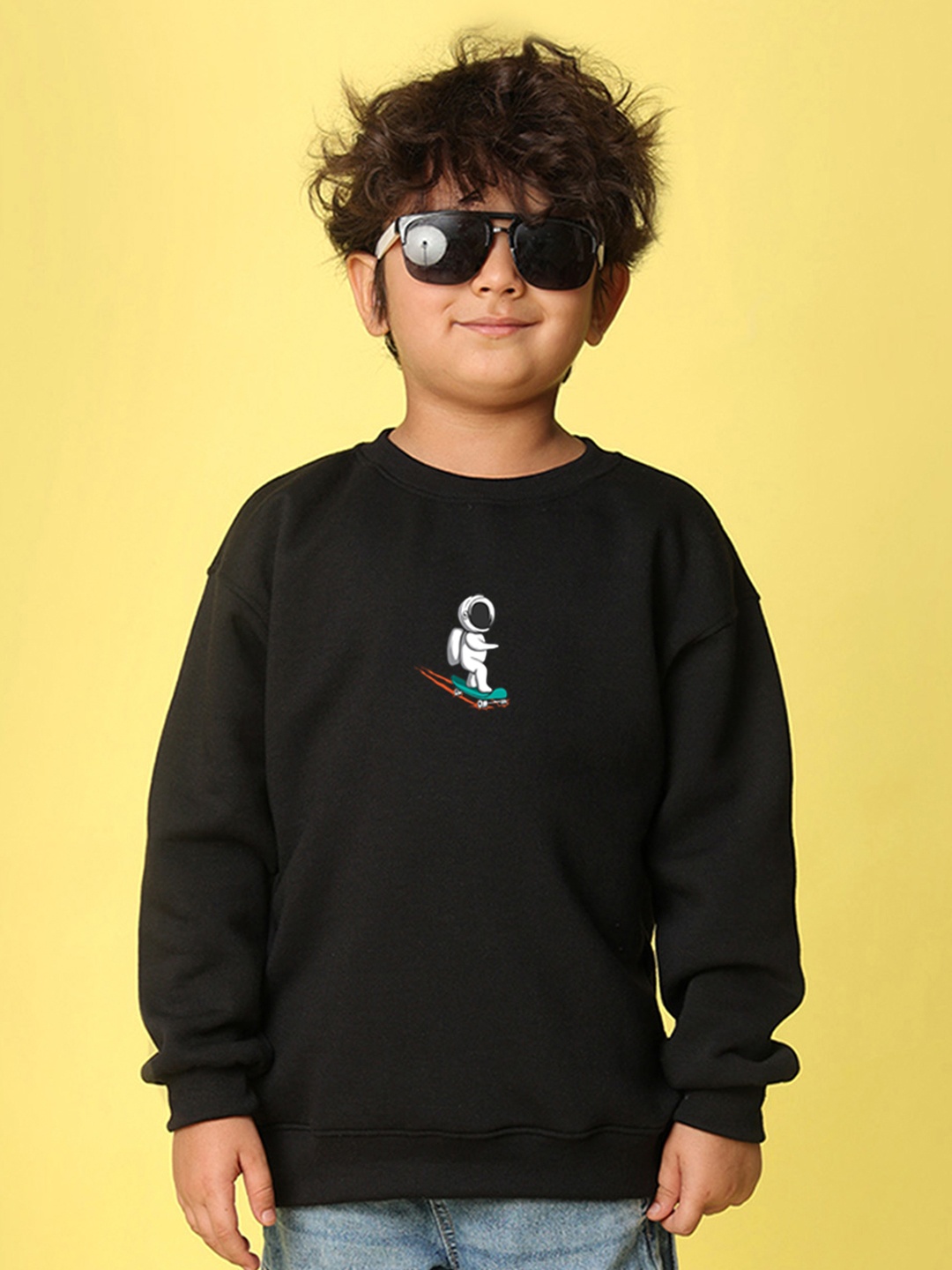 NUSYL Kids Graphic Printed Fleece Oversized Sweatshirt, Black