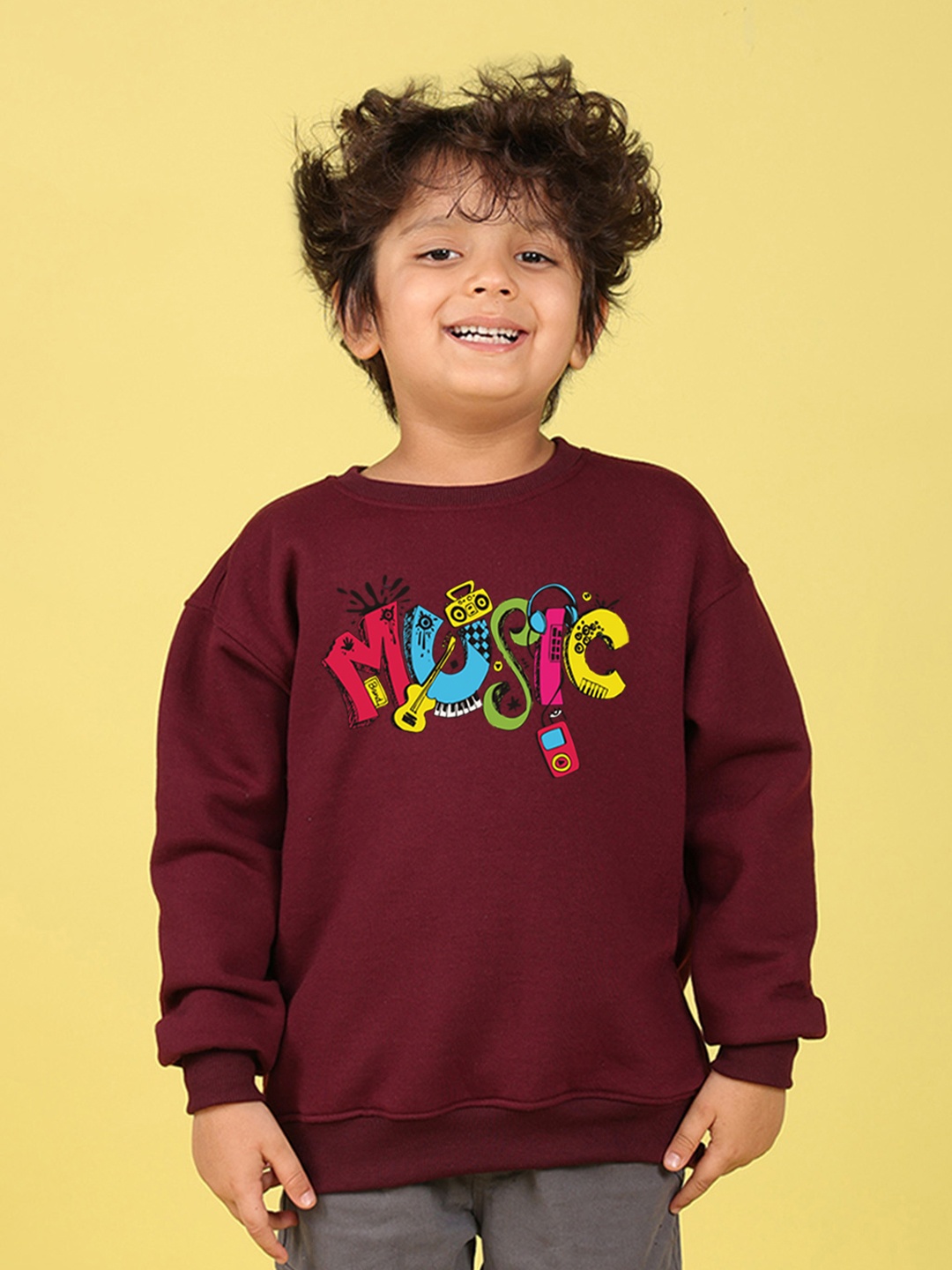 

NUSYL Kids Graphic Printed Fleece Oversized Sweatshirt, Maroon